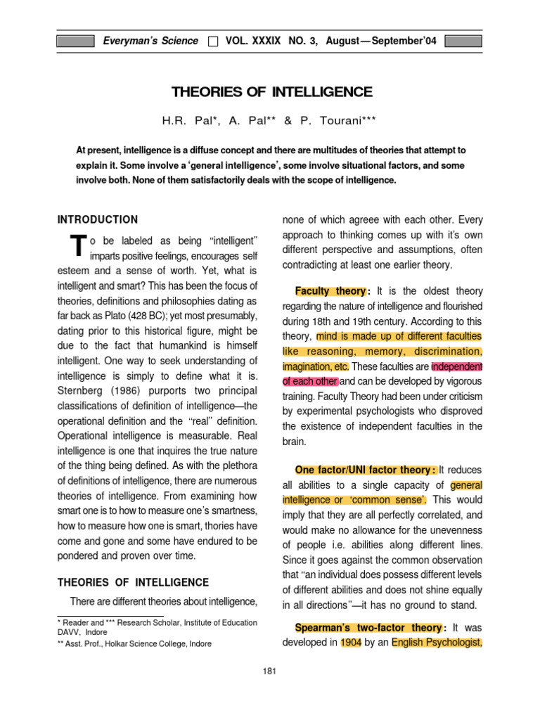 Theories of Intelligence | PDF | Intelligence | Cognition