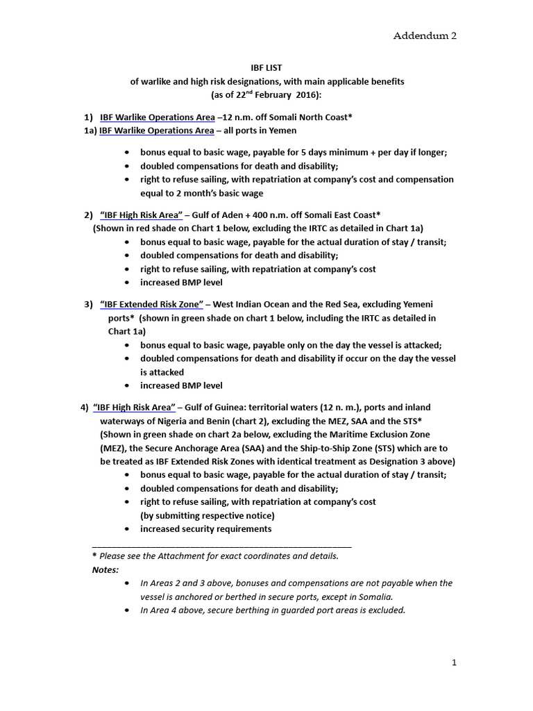 IBF Warlike and High Risk Areas 2025 | PDF