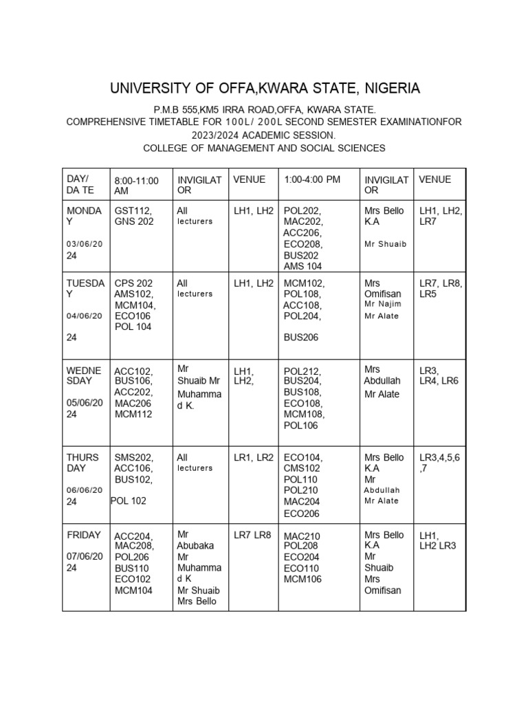 Time Table For School