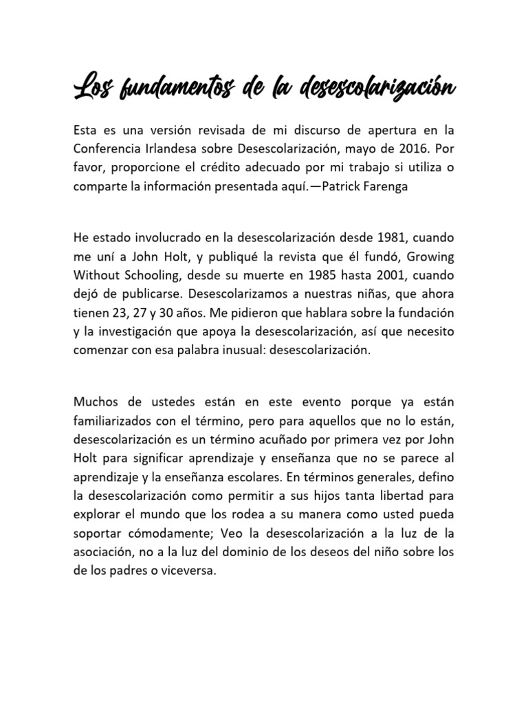 Los fundamentos de la desescolarizaci n 1 41 pdf escuelas aprendizaje