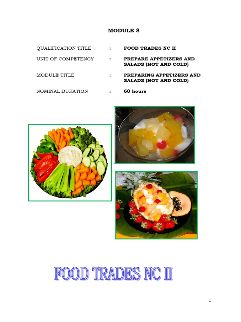 Preparing Appetizers and Salads Module | PDF | Hors D'oeuvre | Salad