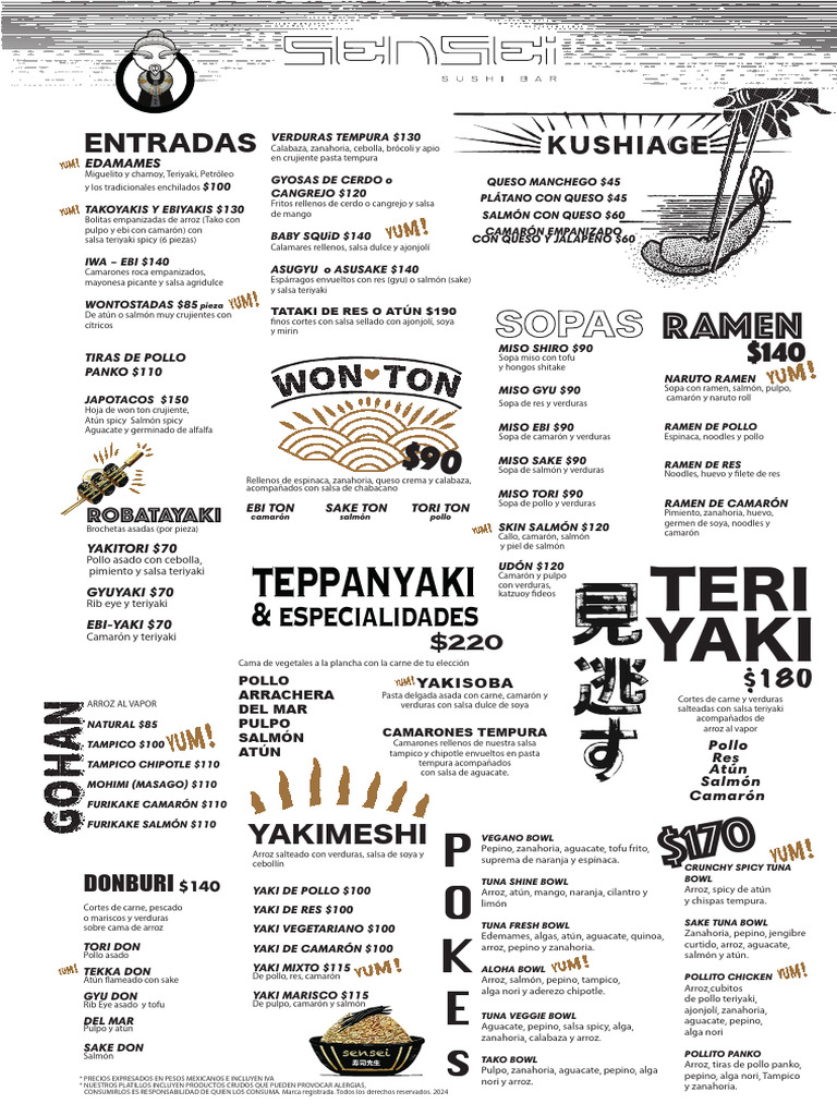 Menú de Sensei Sushi Bar | PDF | Salsa | Mariscos
