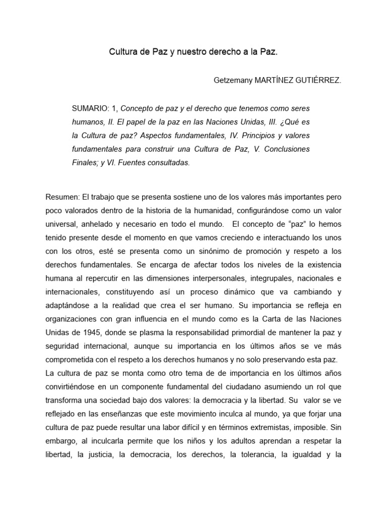 Cultura de La Paz. | PDF | Derechos humanos | Paz