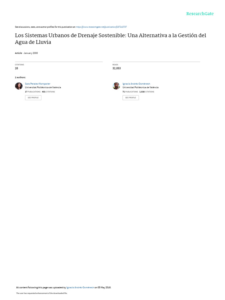 Los Sistemas Urbanos De Drenaje Sostenible Una Alt Pdf