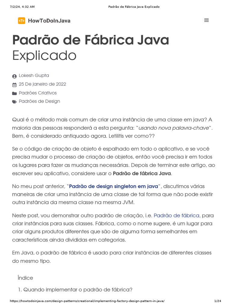 Padrão de Fábrica em Java Explicado | PDF | Classe (programação de ...