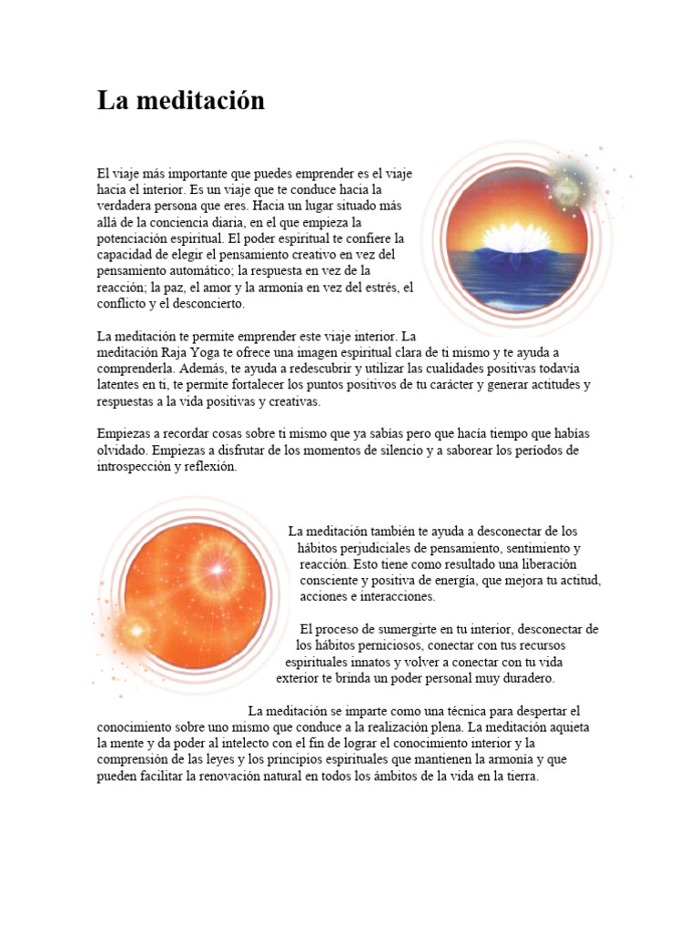 Beneficios de la Meditación Raja Yoga | PDF | Meditación | Pensamiento