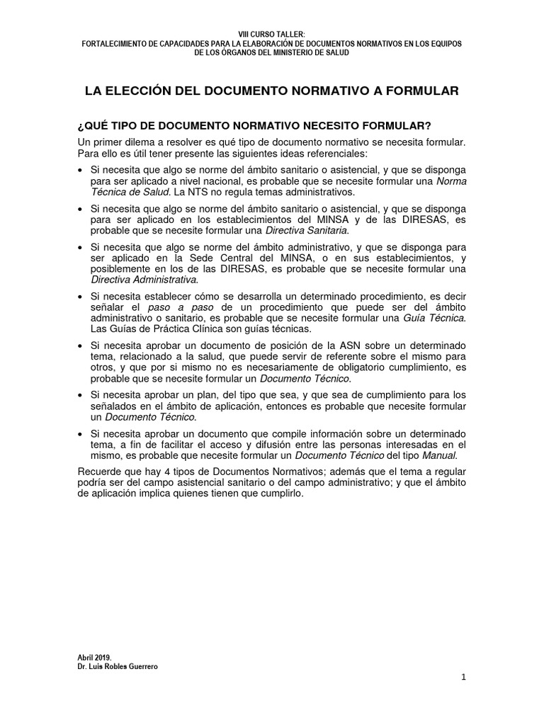 7 La Elección Del Documento Normativo A Formular | PDF