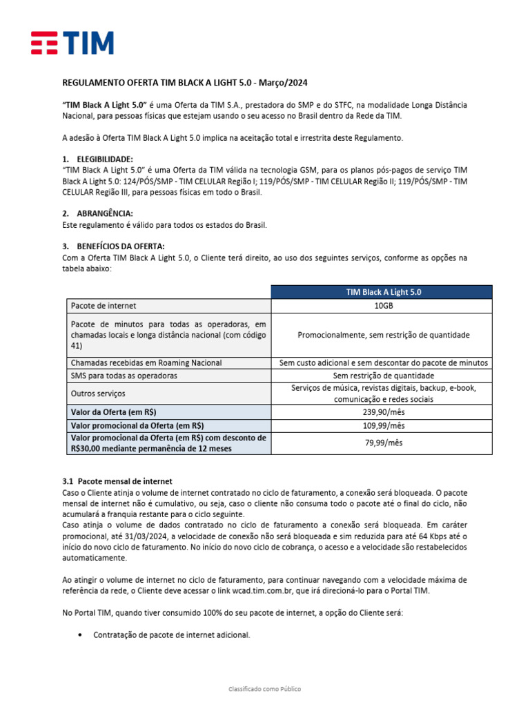 Regulamento TIM Black A Light 5.0 | PDF | Internet | Aplicativo para ...