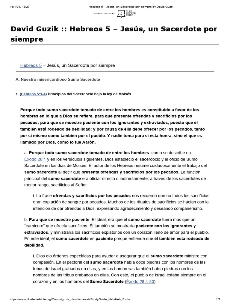Hebreos 5 jes s un sacerdote por siempre by david guzik pdf