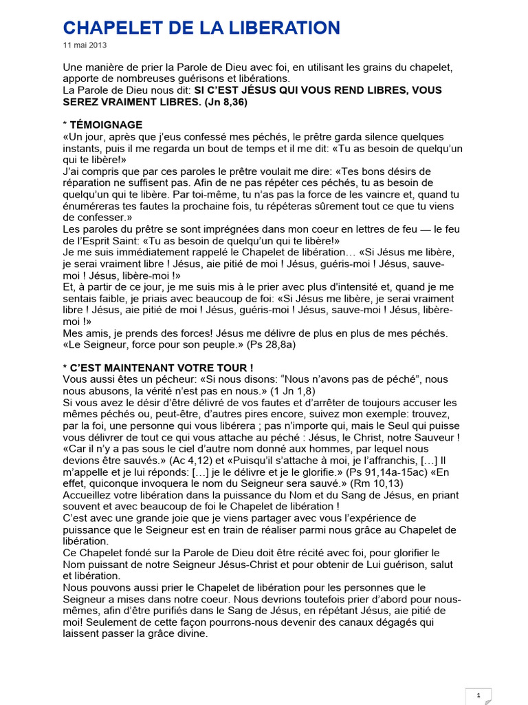Chapelet de Libération et Guérison PDF Croyance et doctrine — free download