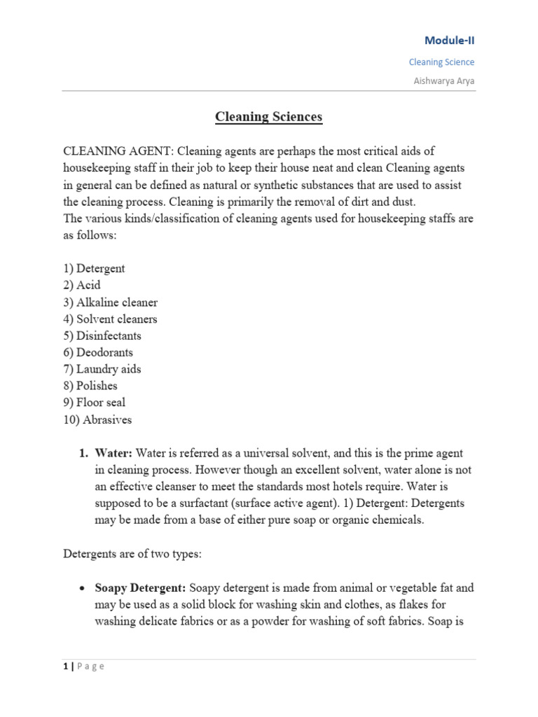 Essential Cleaning Agents Overview | PDF | Detergent | Chemical Substances