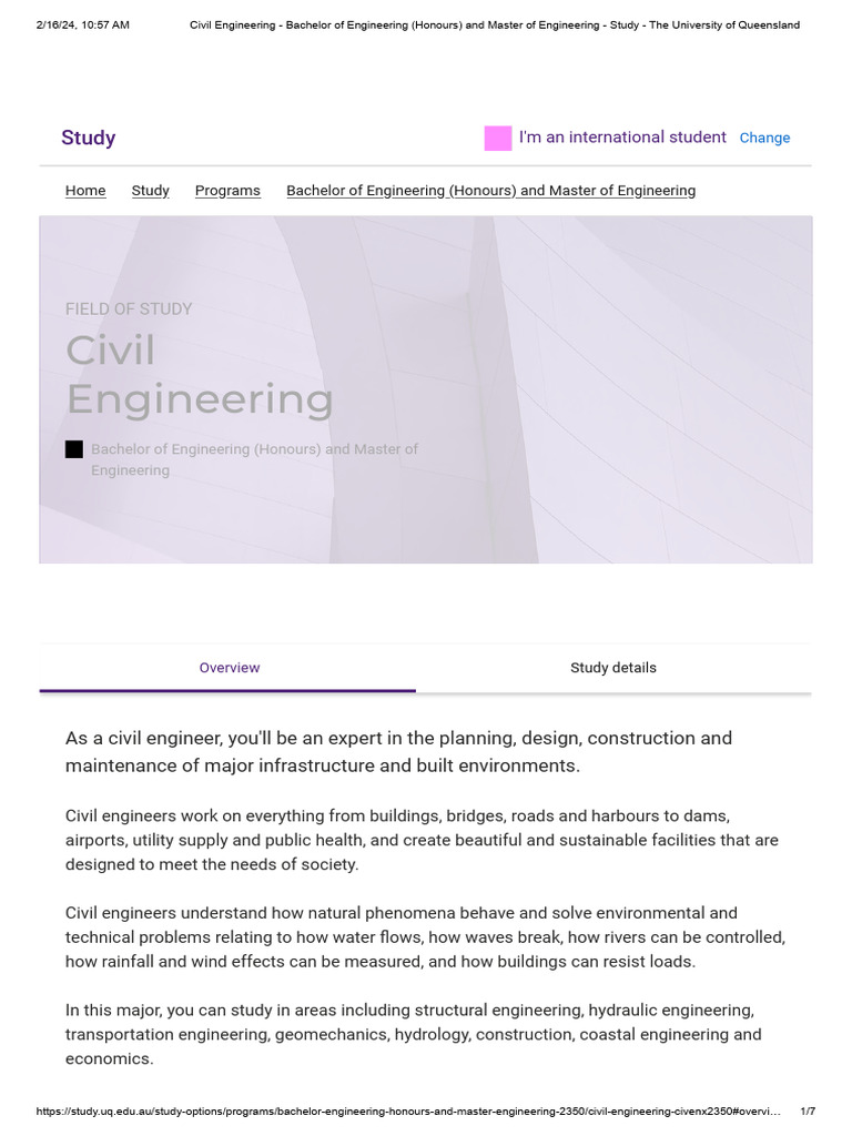 Civil Engineering - Bachelor of Engineering (Honours) and Master of ...