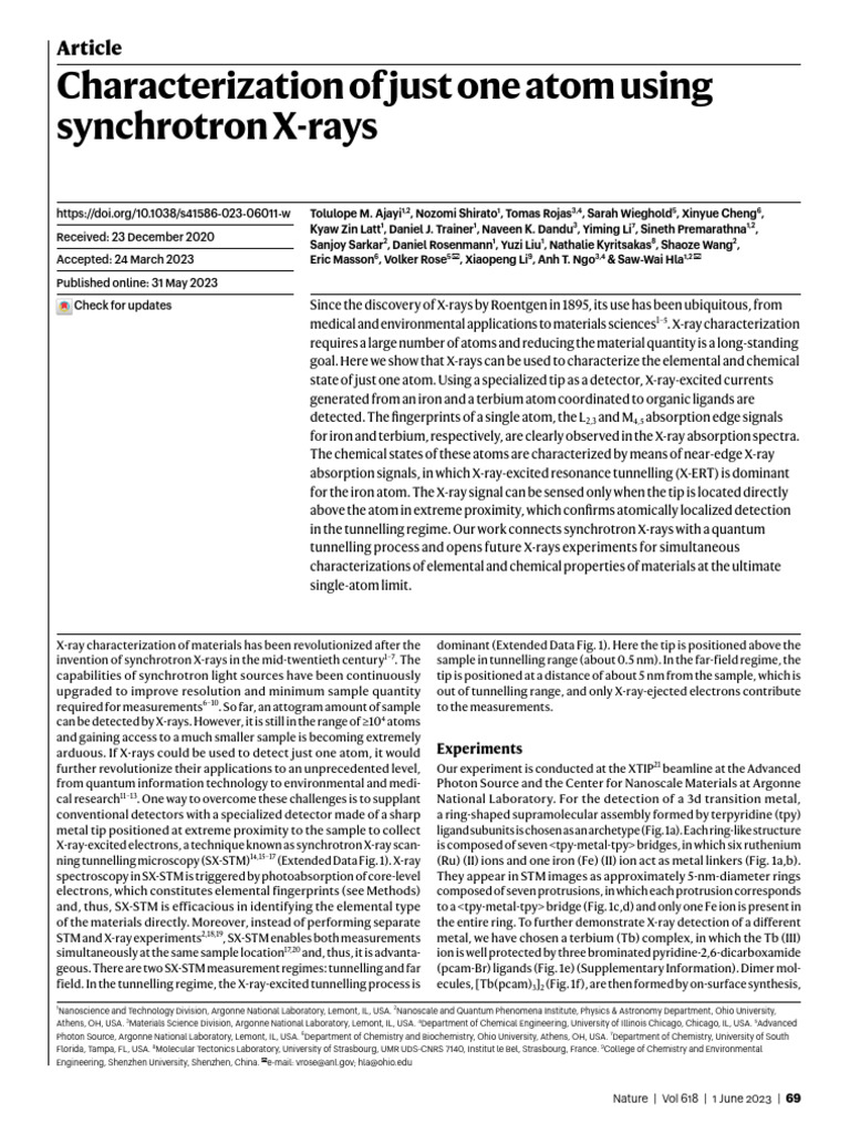 Single Atom Characterization with X-rays | PDF | Spectroscopy ...
