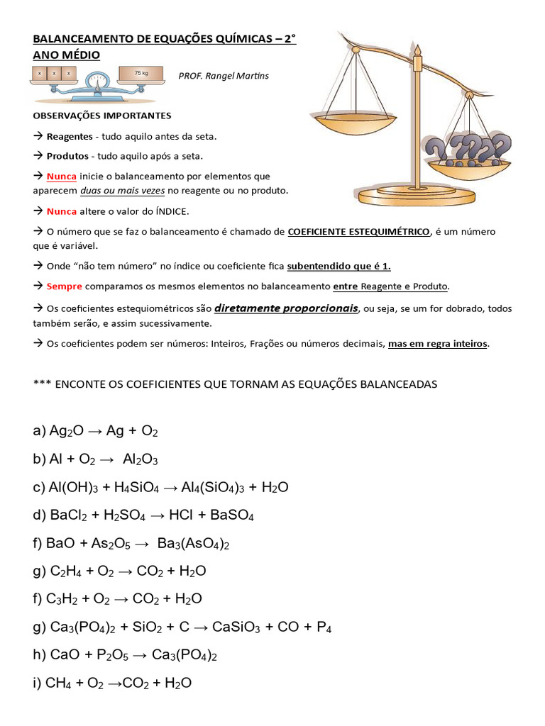 Balanceamento de Equações Químicas - 2° Ano Médio | PDF