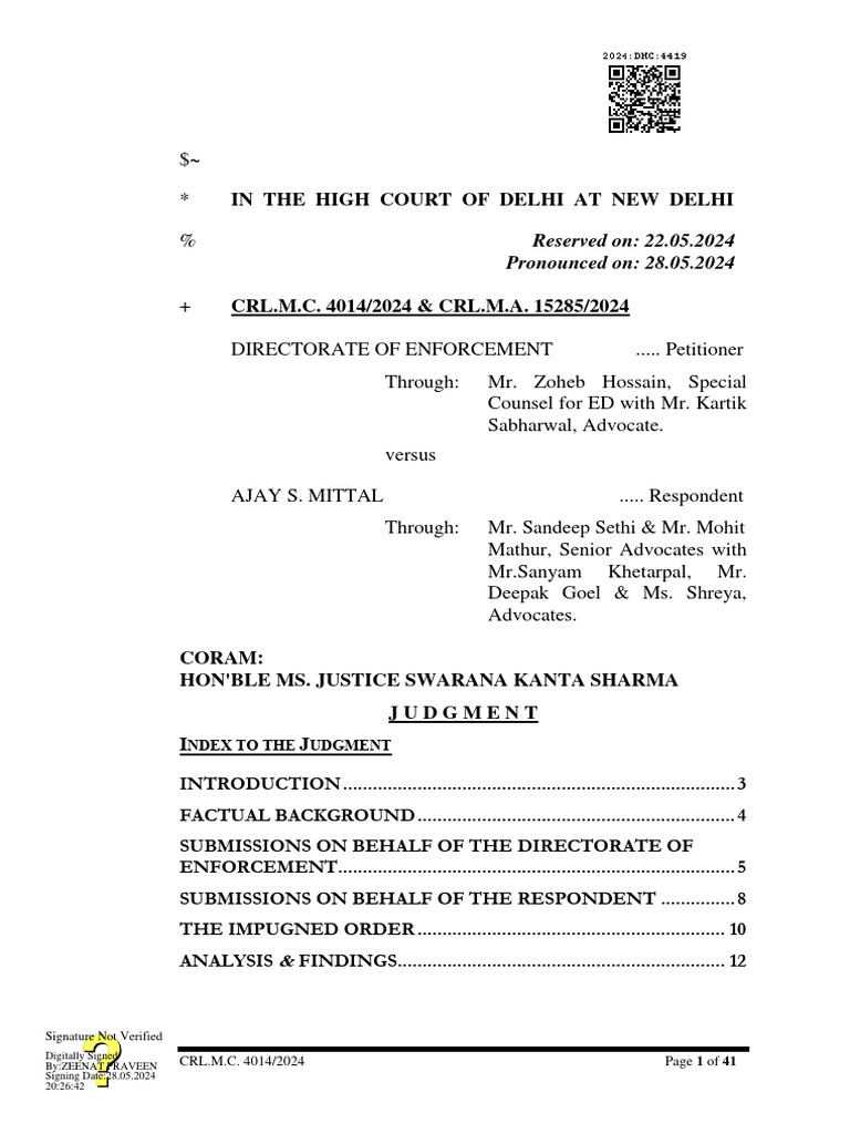 In The High Court of Delhi at New Delhi: Reserved On: 22.05.2024 ...