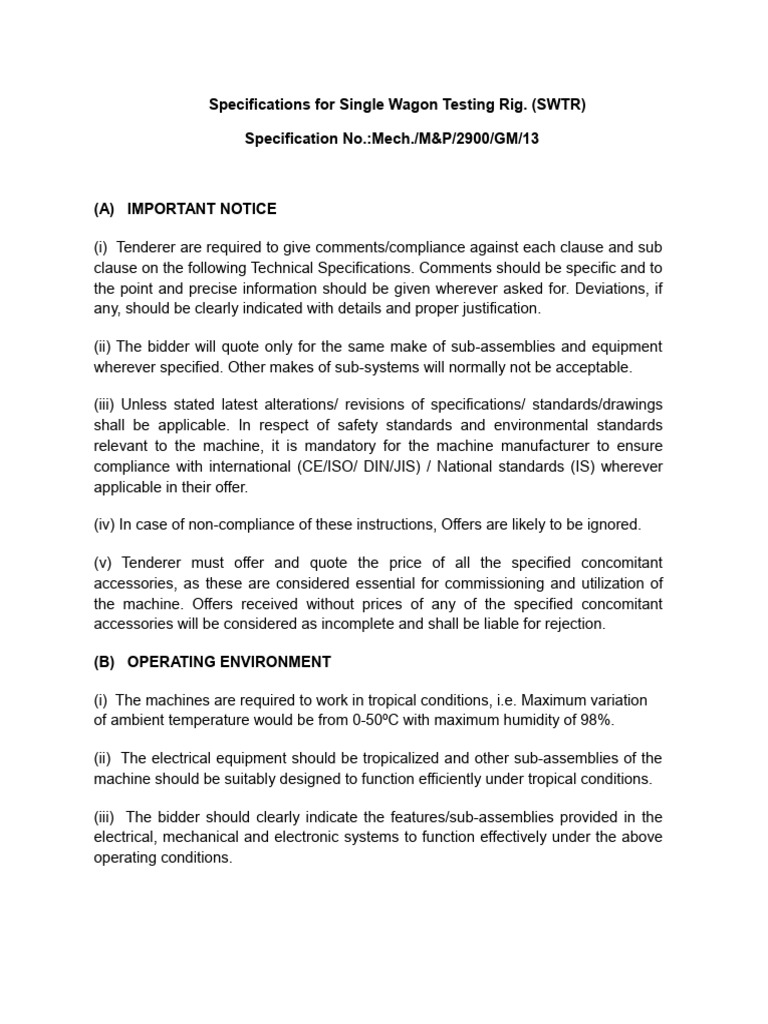 Spec Single Wagon Test Rig | PDF | Specification (Technical Standard ...
