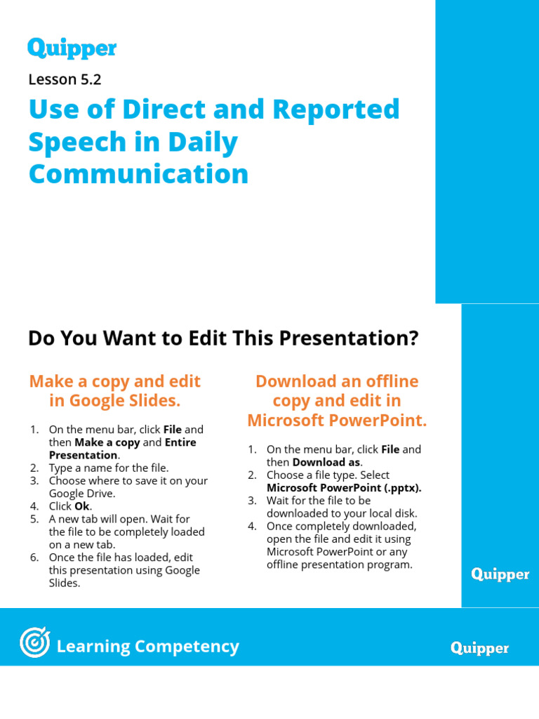 ME Eng7 Q1 0502 - PS - Use of Direct and Reported Speech in Daily ...