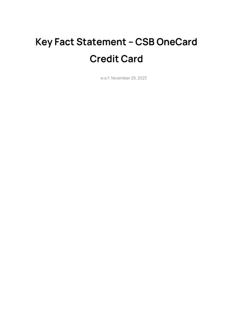 CSB OneCard Credit Card Overview | PDF | Credit Card | Interest