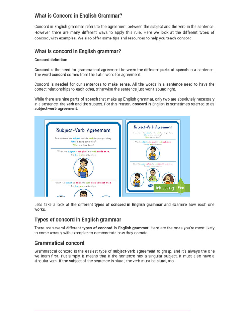 Understanding Types of Concord in Grammar | PDF | Grammatical Number ...