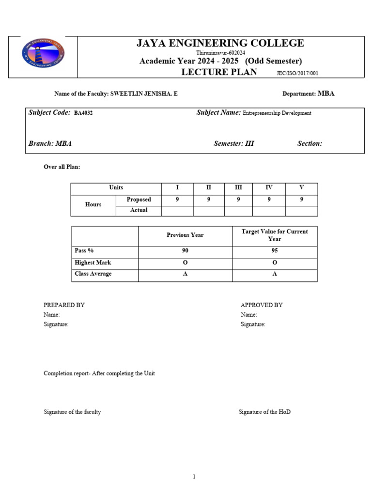 Lecture Plan- ed | Download Free PDF | Entrepreneurship | Economies