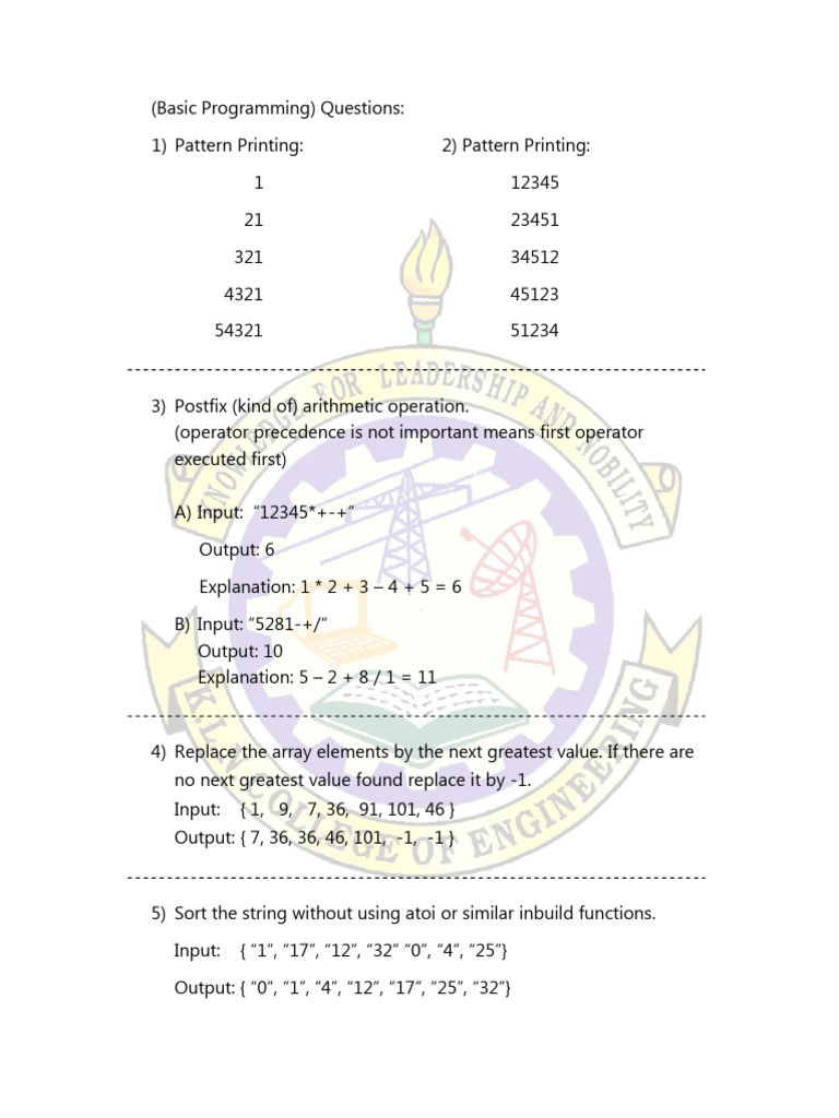 Sample Programming Questions - SET 1 | PDF