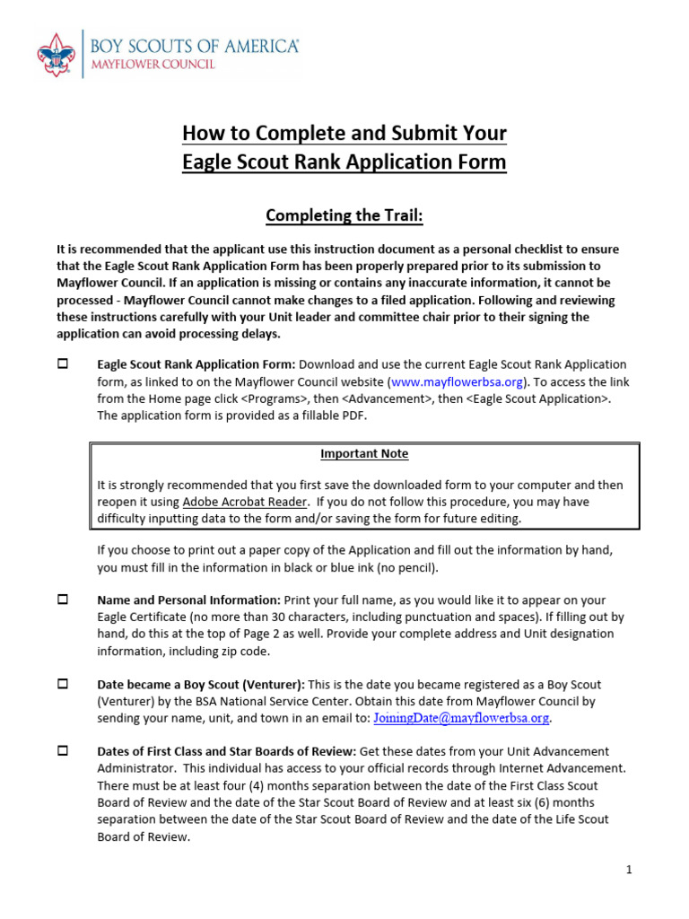 How To Complete Your Eagle Scout Rank Application Form 2 | PDF | Career ...
