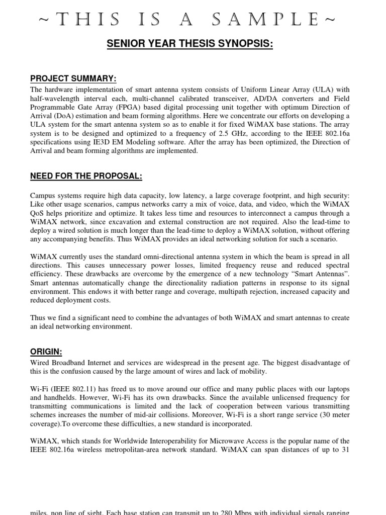 Sample Final Year Thesis Synopsis | PDF | Wi Max | Wi Fi