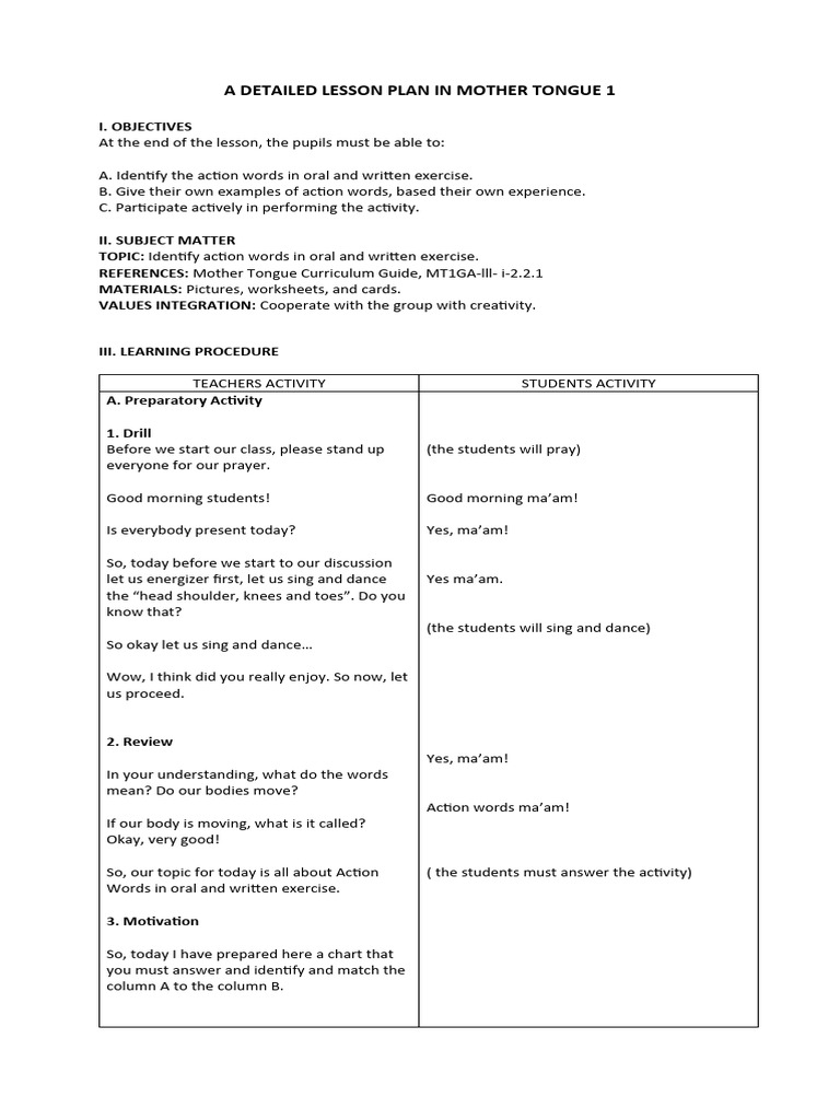 LP in MTB 1 - 073800 | PDF | Lesson Plan