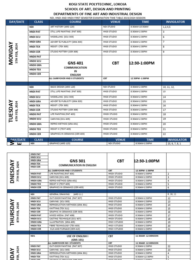 SCU Course Availability Timetable 2023/24 | PDF | Handicrafts | Pottery