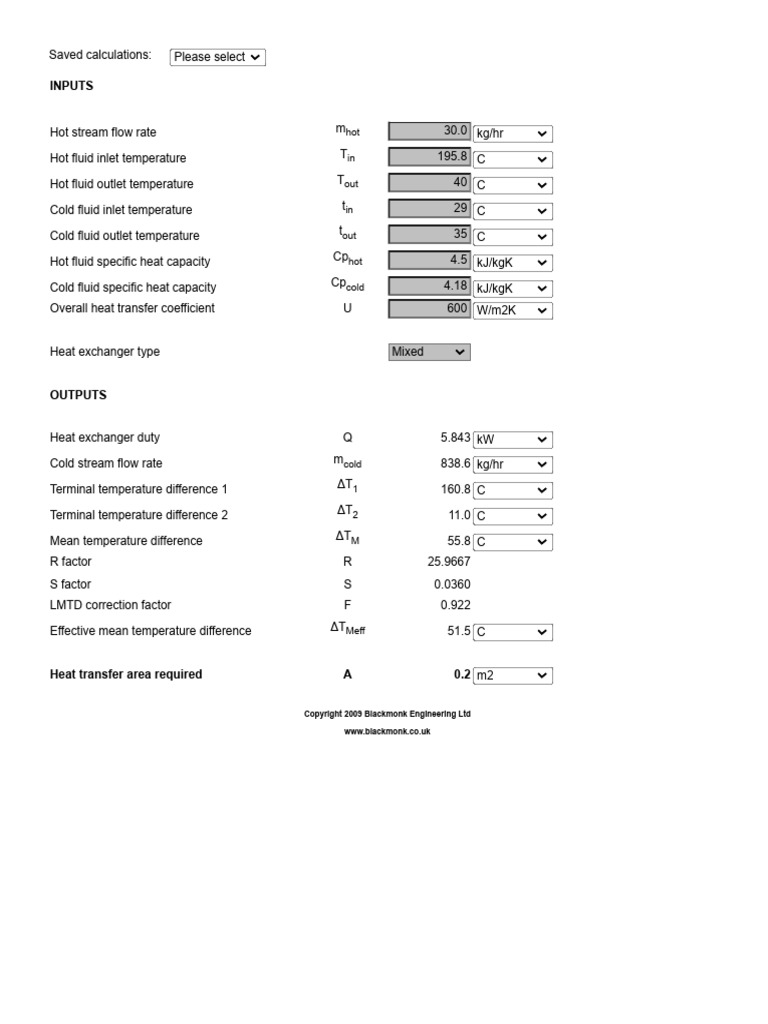 Heat Exchanger Sizing Calculator PDF