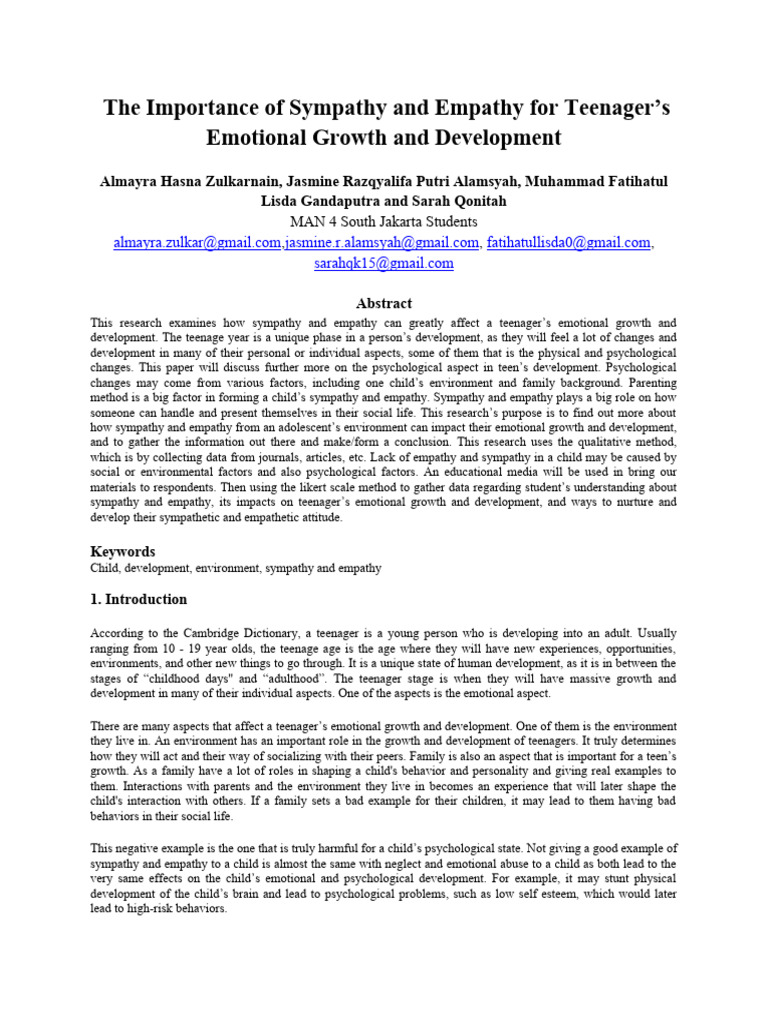 Sympathy and Empathy in Teen Development | PDF | Socioeconomic Status ...