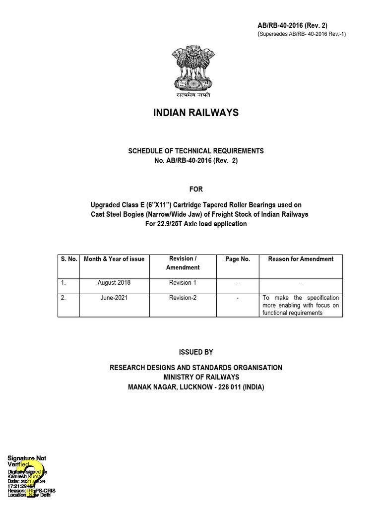 RDSO Spec Upgraded E Class CTRB | PDF | Bearing (Mechanical) | Quality ...