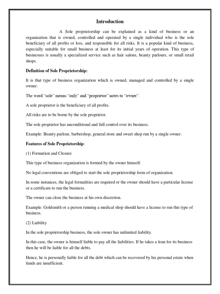 Sole Proprietor Pdf Sole Proprietorship Ownership