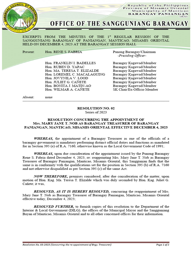 Resolution No. 02 - 2023 (Concur BT 2023) | PDF
