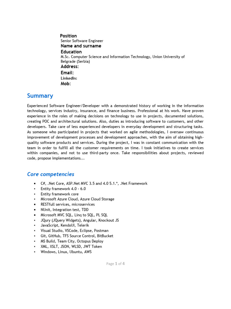 Senior Software Engineer Resume | PDF | J Query | Sql