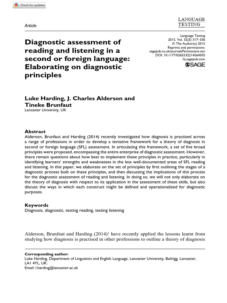 Harding Et Al 2015 Diagnostic Assessment of Reading and Listening in A ...