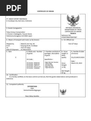 CERTIFICATE OF ORIGIN