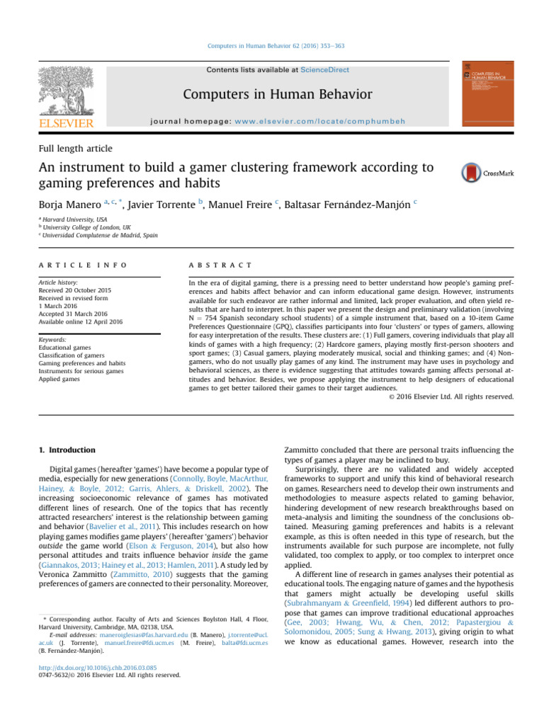 An Instrument To Build A Gamer Clustering Framework According To Gaming ...