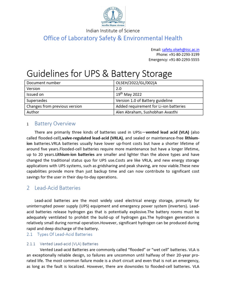 UPS Battery Room Safety Guidelines | PDF | Rechargeable Battery ...