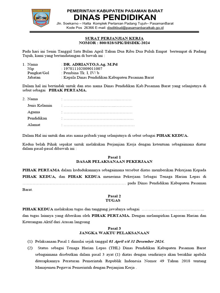 Format SPK Guru | PDF | Pengelolaan Keuangan & Uang