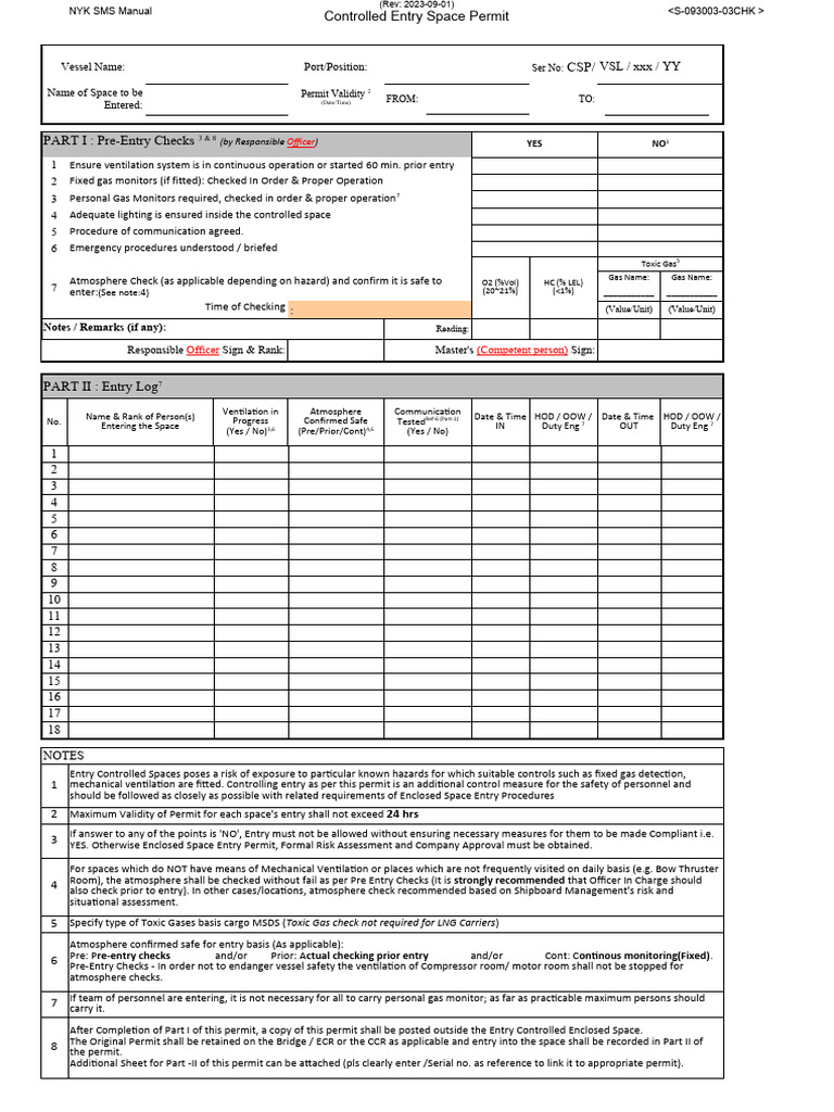 NYK SMS Controlled Entry Permit Guide | PDF | Occupational Safety And ...