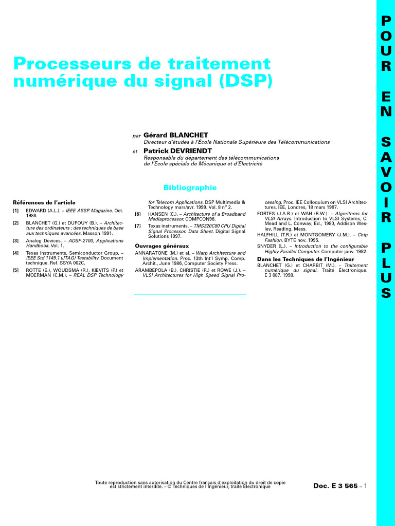 Processeurs DSP et traitement du signal | PDF | Ingénierie | Informatique