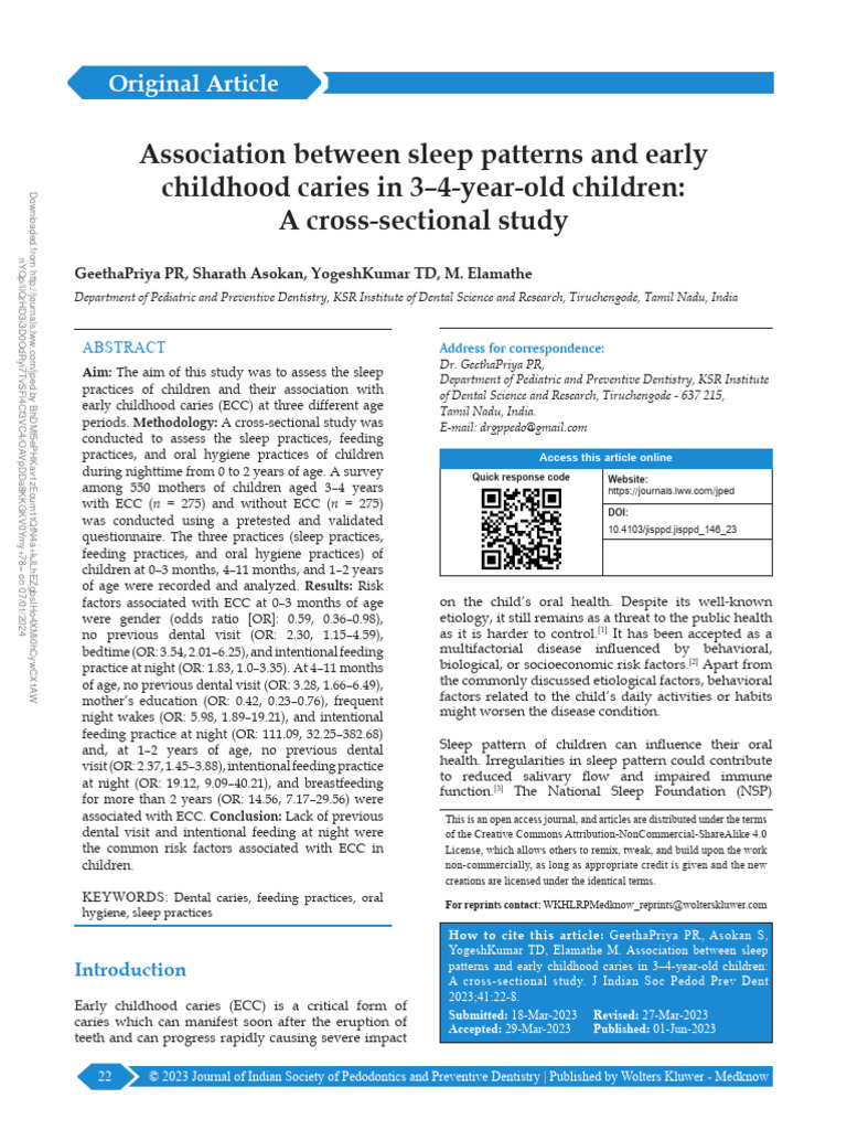 Association Between Sleep Patterns and Early.4 | PDF | Sleep ...