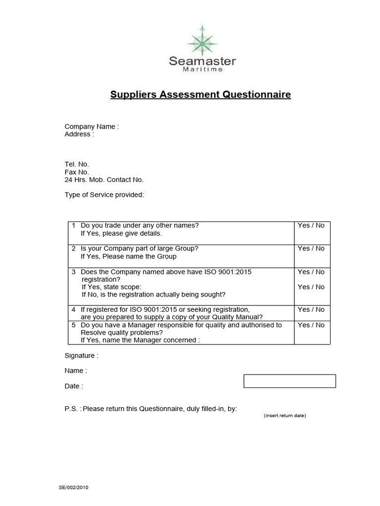 SM-Suppliers Assessment Questionnaire | PDF