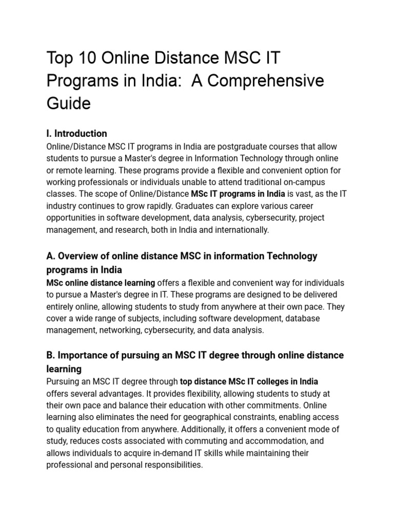 Top 10 online distance msc it programs in india a comprehensive guide