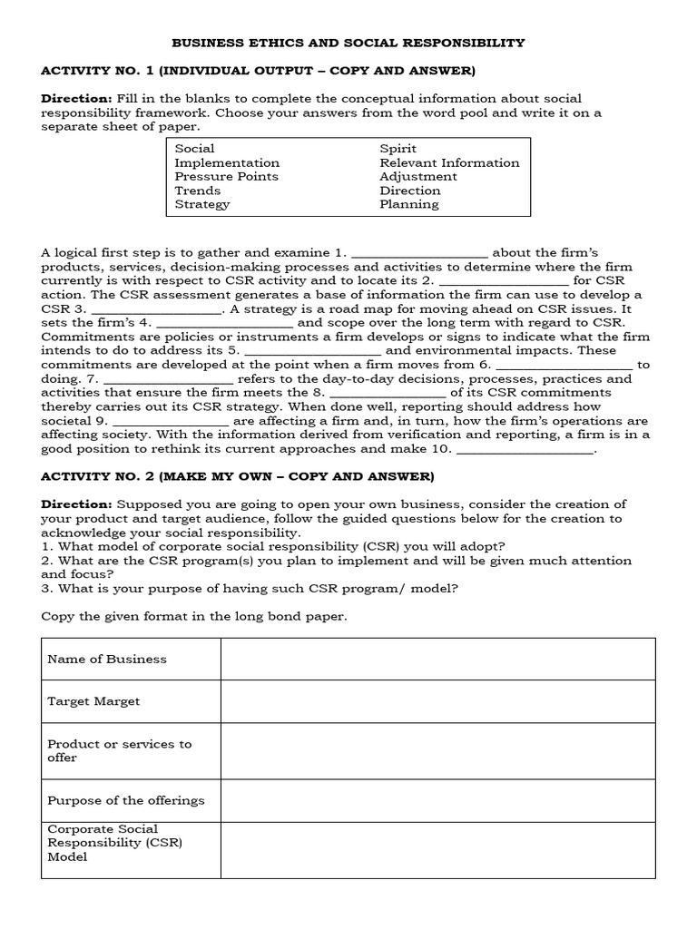 CSR Framework and Business Ethics Guide | PDF | Corporate Social ...