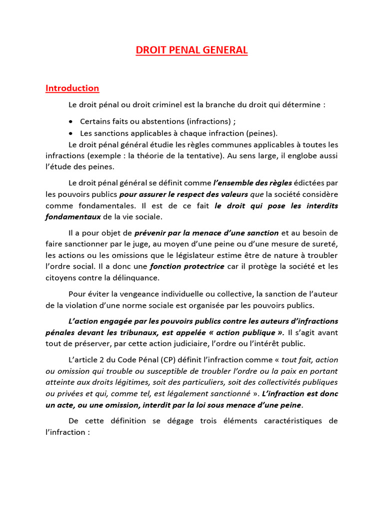 Introduction au Droit Pénal Général | PDF | Crime et violence | Crimes