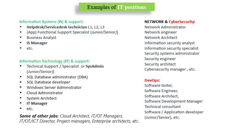 IT Job Roles in Cybersecurity & Support | PDF