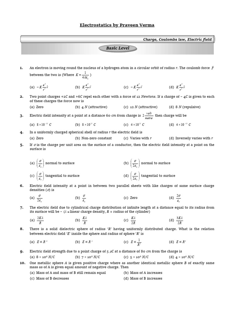 Electrostatics Concepts and Problems | PDF | Electric Field | Sphere
