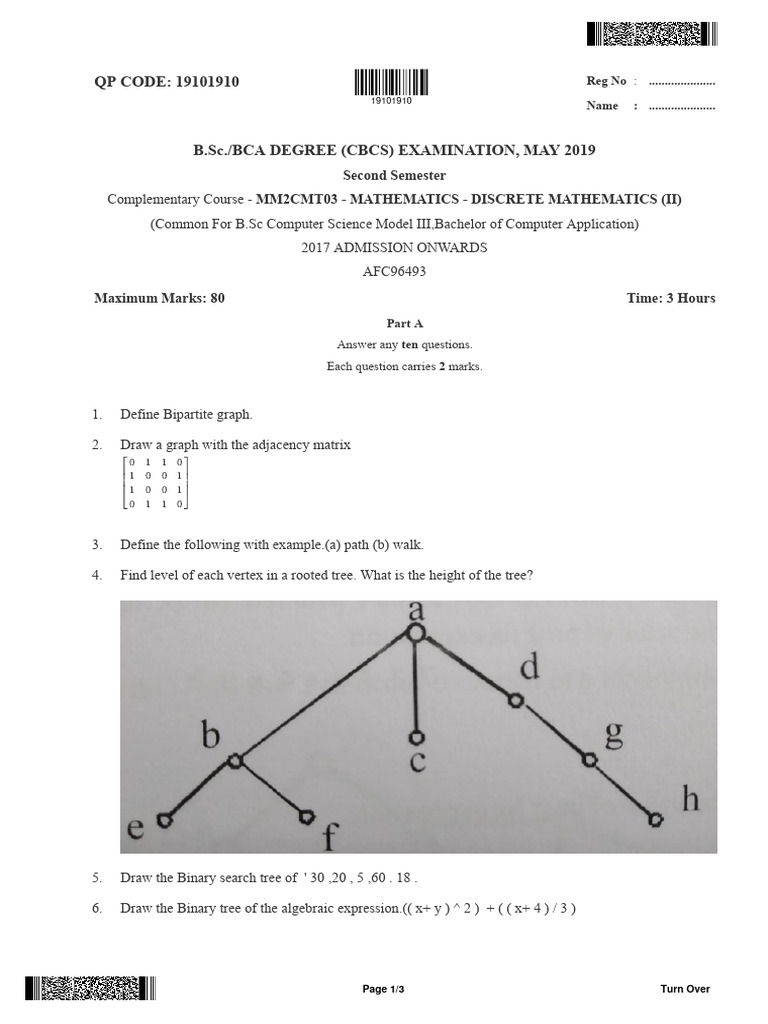 Discrete Mathematics 2 110 May 2018 | PDF | Mathematical Relations ...
